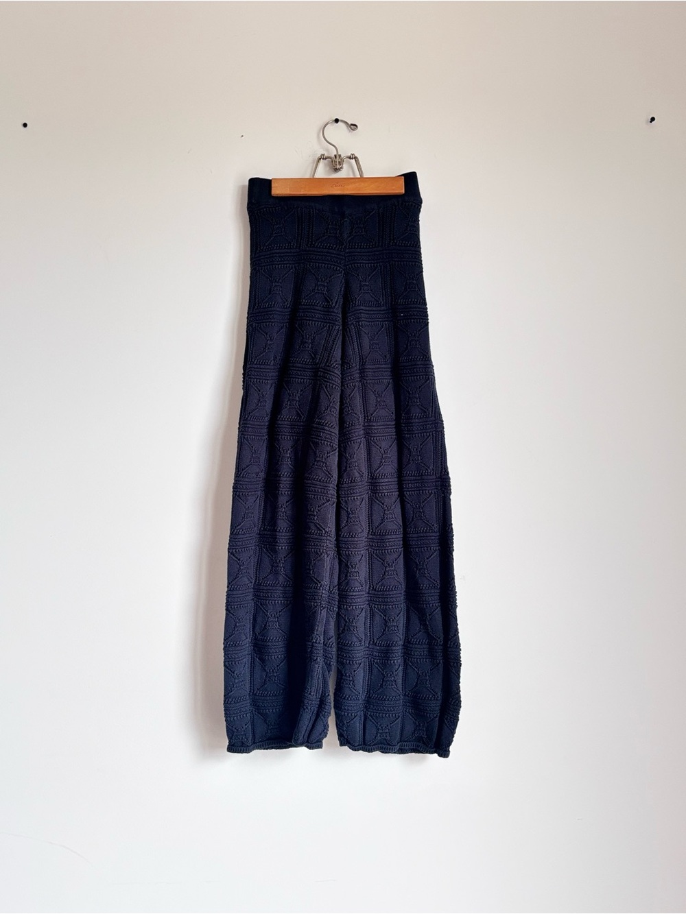 The Drop Black Textured Crochet Knit Wide Leg Pants XXS